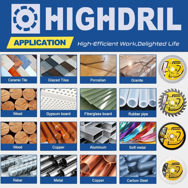 HIGHDRIL 3" 75mm Circular Saw Blade Set 4pcs - Diamond/HSS/TCT Cutting Disc for Angle Grinder Cutting Metal Copper Aluminum Tile Marble Granite Plastic Wood - Image 3